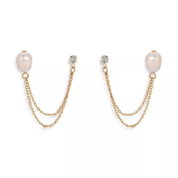 ettika Jewelry - NWT Ettika Double Post Cultured Freshwater Pearl Crystal Draped Chain Earring